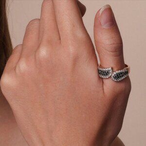 Sterling Silver 925 Black Rhodium and Rose Gold Plated Black and Clear CZ Ring